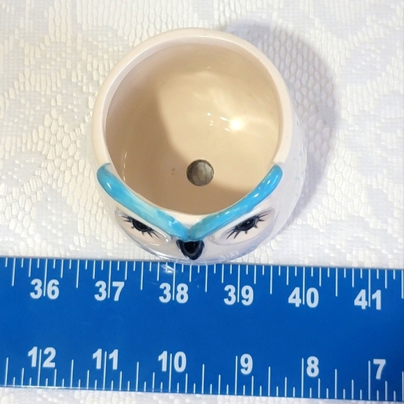 Mini Ceramic Pot Premium Glazed Cute Blue Owl Face Succulent Plant Holder - Picture 15 of 16